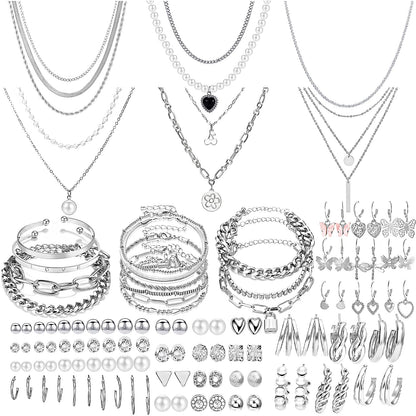 NEWITIN 69 Pieces Gold Jewelry Set for Women Fashion Costume Jewelry Gold Plated Necklace Bracelet Earrings Set for Women
