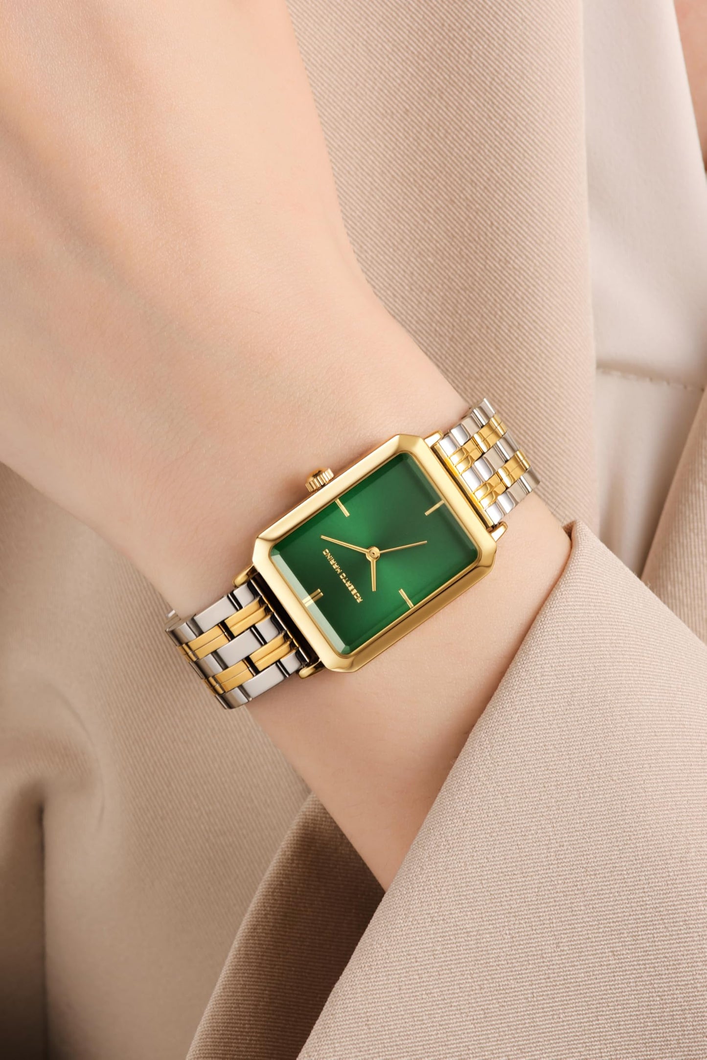 Roberto Marino RM1982 Women’s Luxury Watch Rectangular Gold – Japanese Quartz Movement, Vintage Stainless Steel Design, Silver Dial, Elegant Dress Timepiece, 3ATM Water Resistant – Reloj para Mujer