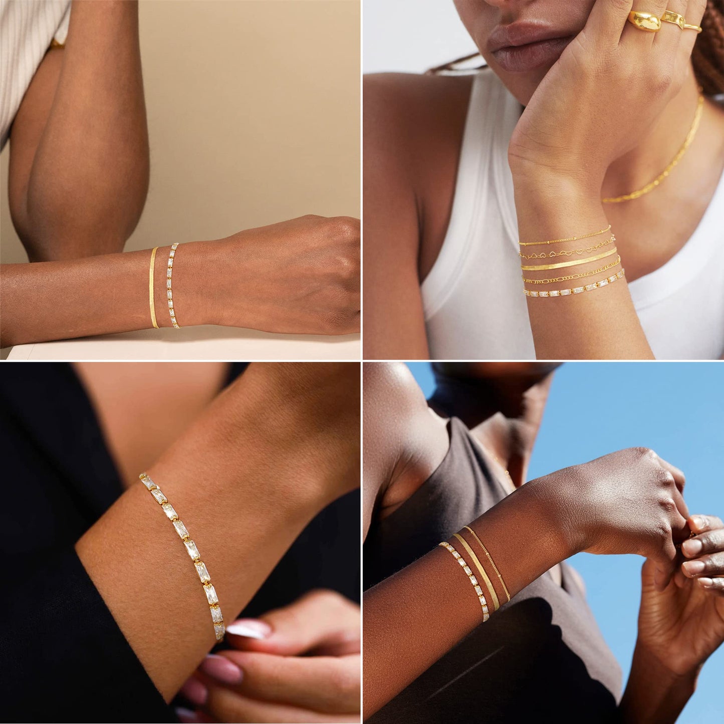 Dainty Simple Gold Bracelets for Women, Stackable Satellite Paperclip Lip Bracelet Set Tiny Lip Dot Chain Box Link for Handmade Gift Minimalist Cute Trendy Jewelry Gold Accessories for Women
