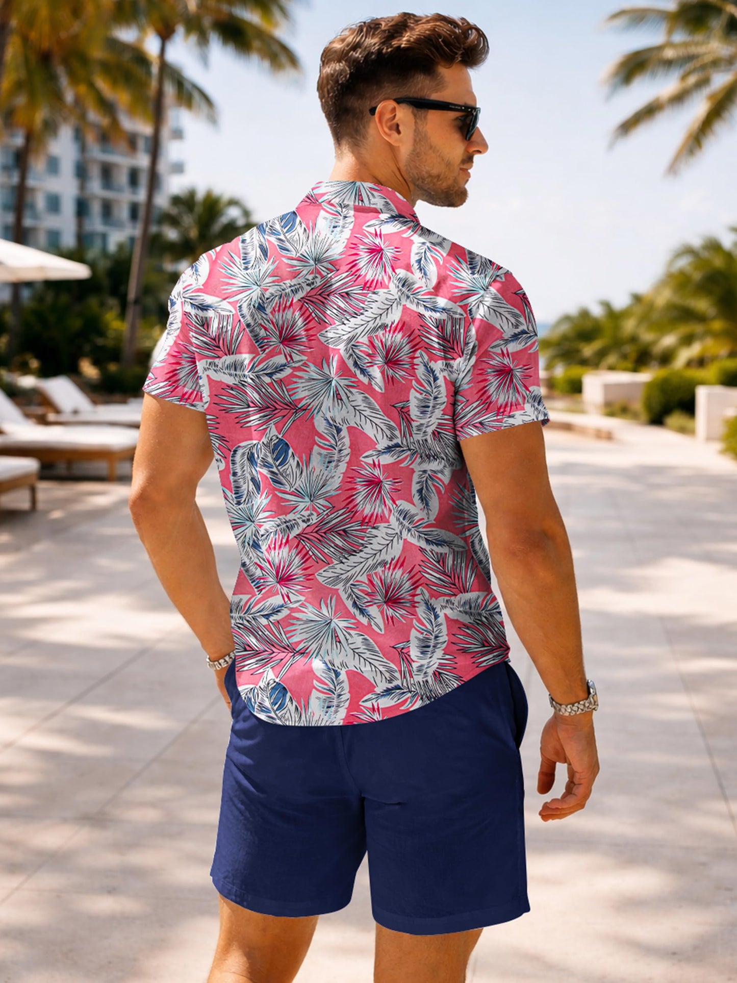 Yoimira Men's Summer Outfits 2 Piece Short Sets Hawaiian Floral Button Down Shirt and Shorts Vacation Beach Cruise Set
