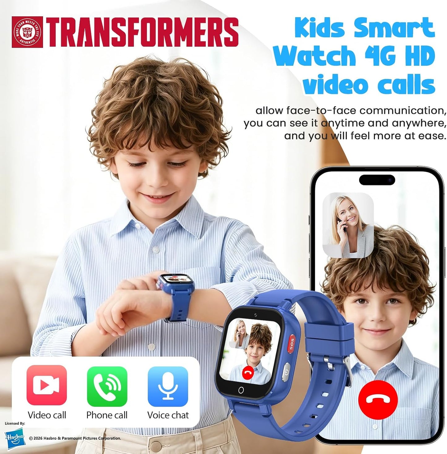 Smart Watch for Kids, 4G Kids Smartwatch with GPS Tracker Calling (Blue) | WIFI/Voice/Video Chat/SOS/SMS-receiving IP68 Waterproof Pedometer Camera Alarm Safe Zone Smartwatch Gift for Boys Girls 4-12
