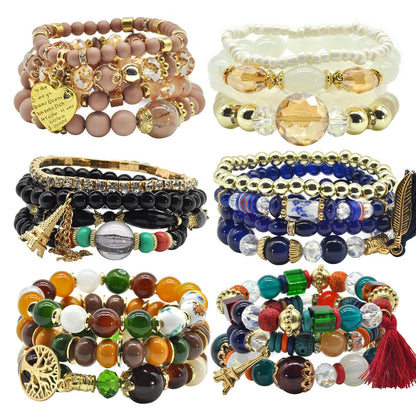 Bohemian Bracelet Sets for Women - 6 Sets Stackable Stretch Bracelets Multi-color Boho Jewelry for Women Hippie Bracelets Dainty Jewelry