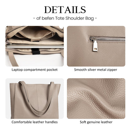 befen Genuine Leather Tote Bag for Women Work, Women's Leather Shoulder Bags Purses Satchel Handbags with Laptop Compartment