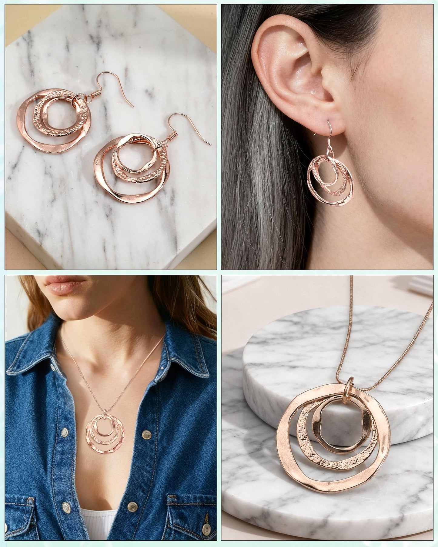 Hypoallergenic Silver Circle & Dangle Earrings and Necklace Set for Women Geometric Boho Style Hoop Jewelry for Women-Lightweight & Dangling-Gift for Bohemian Fashionistas
