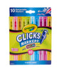 Crayola Clicks Retractable Tip Markers (10ct), Washable Cone Tip Art Marker Set, Cute Aesthetic School Supplies, Classroom Must Haves, Ages 3+