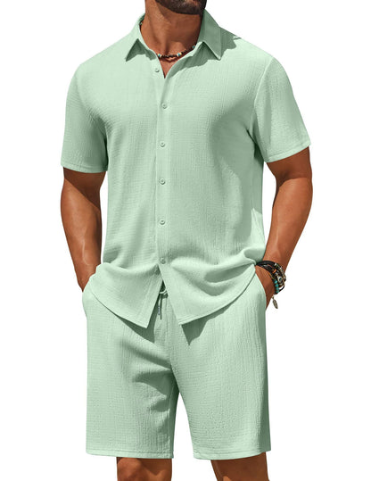 COOFANDY Men's 2 Piece Outfit Casual Short Sleeve Button Down Shirt and Beach Shorts Set Summer Vacation Outfits for Men