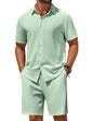 COOFANDY Men's 2 Piece Outfit Casual Short Sleeve Button Down Shirt and Beach Shorts Set Summer Vacation Outfits for Men