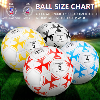 Tradder 4 Pack Soccer Ball with Pump Size 3 4 5 Deflated Soccer Ball for Outdoor Indoor Game Sport Practice Training Gift for Kid Youth Teen Adult Charity Donation