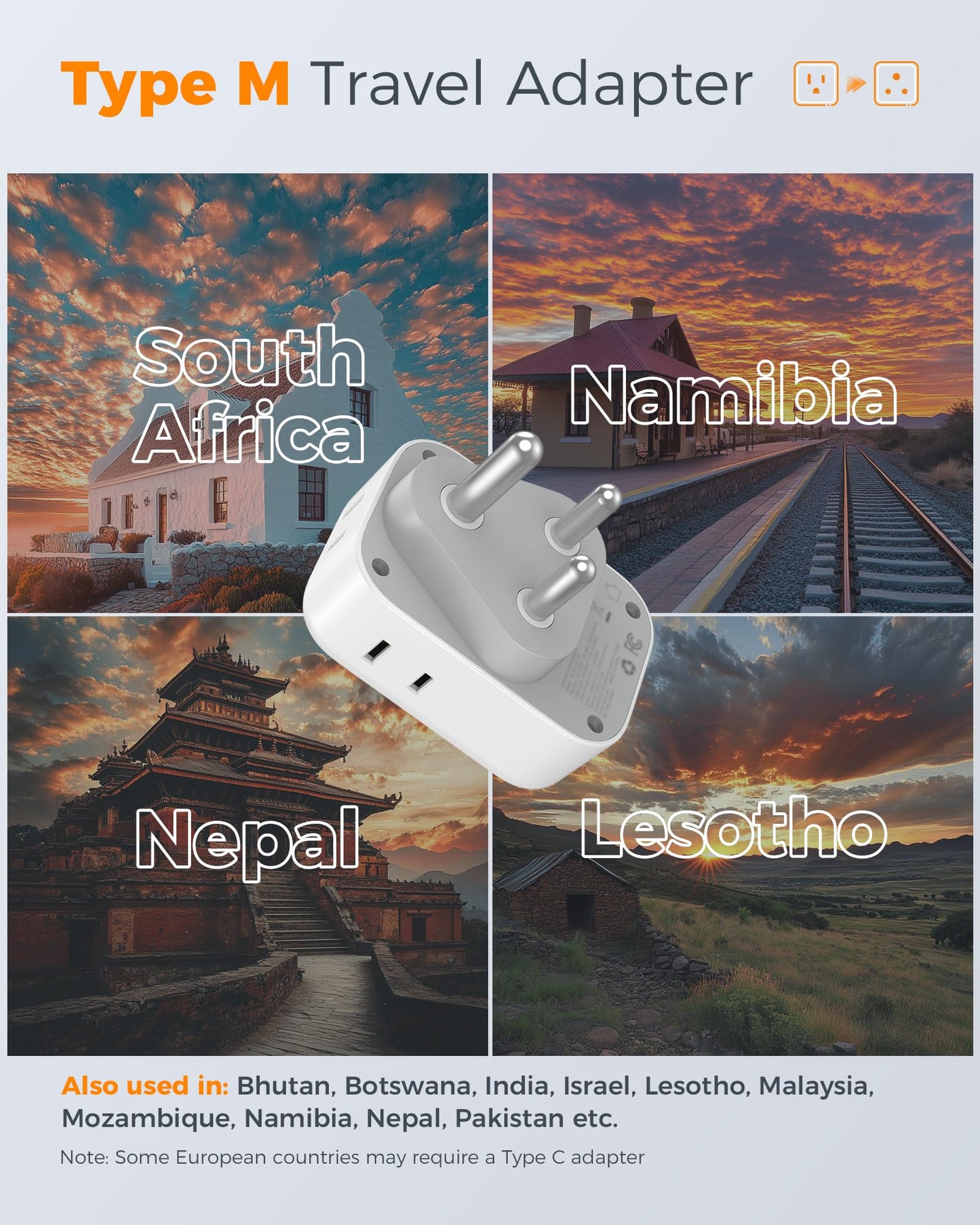 TESSAN 2 Pack European Travel Plug Adapter, Europe Power Converter