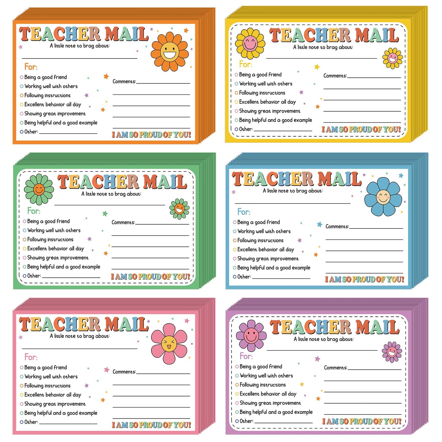 60Pcs Teacher Mail Notes to Parents, Boho Happy Mail from Teacher, Brag Cards for Students Behavior Classroom Must Haves to Send Home for Preschool Kindergarten Elementary School Supplies (Boho)