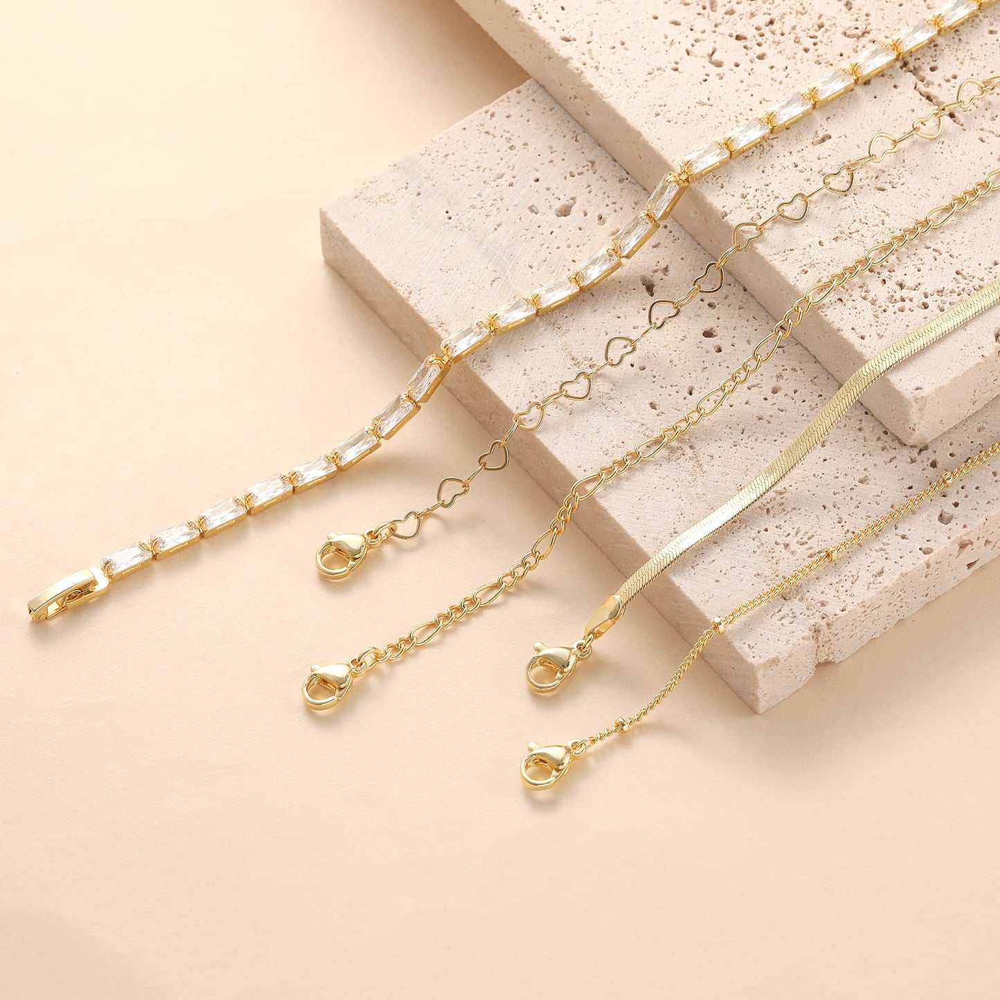 Dainty Simple Gold Bracelets for Women, Stackable Satellite Paperclip Lip Bracelet Set Tiny Lip Dot Chain Box Link for Handmade Gift Minimalist Cute Trendy Jewelry Gold Accessories for Women
