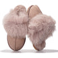 Project Cloud Genuine Leather Slippers for Women with Genuine Fur Lining, Non-Slip Indoor/Outdoor Clog Mule Slippers, Memory Foam Insole
