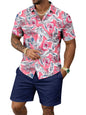 Yoimira Men's Summer Outfits 2 Piece Short Sets Hawaiian Floral Button Down Shirt and Shorts Vacation Beach Cruise Set