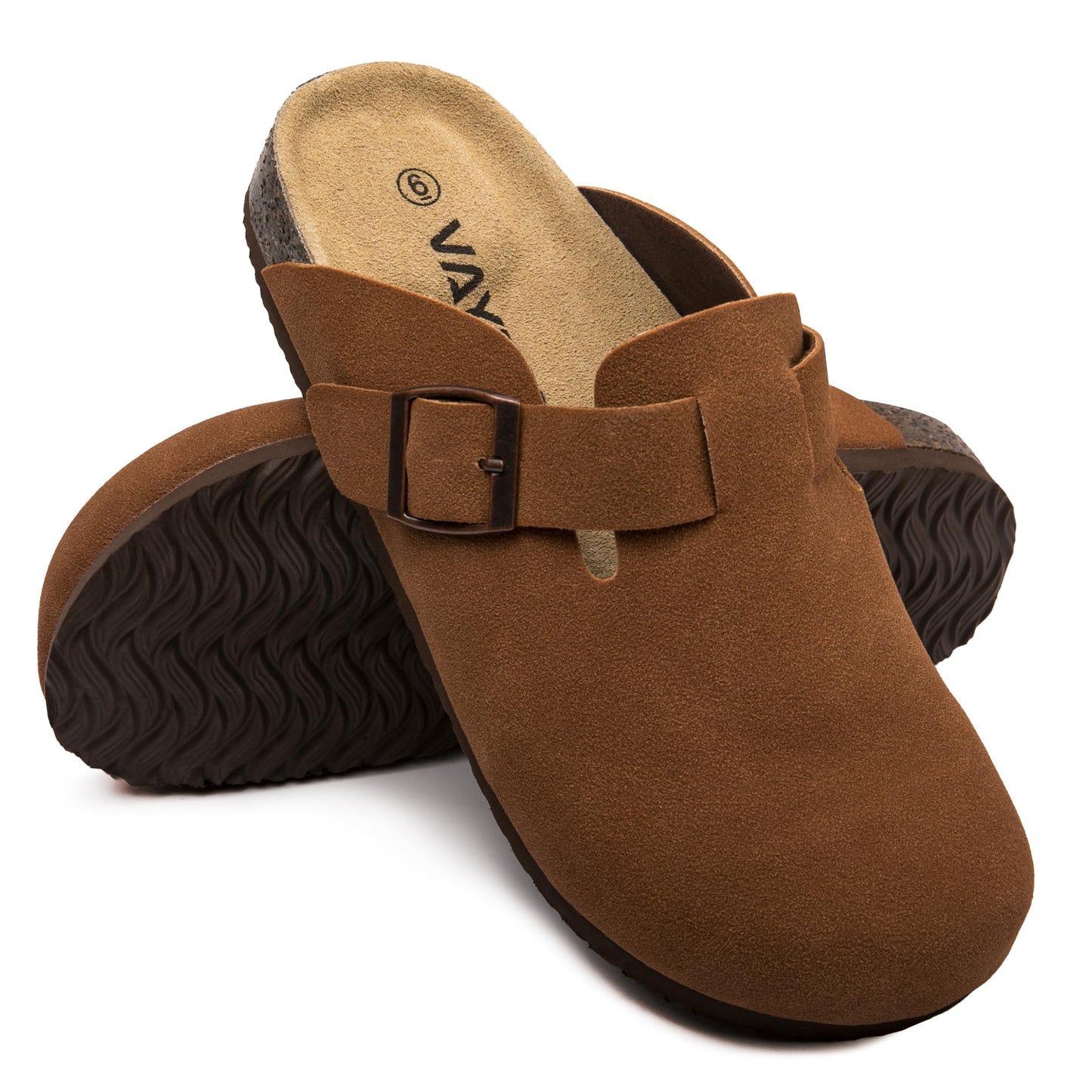 Women Suede Clogs Casual Slip On Potato Mule Slippers | Soft Suede Upper, Arch-Support Cork Insole, Adjustable Buckle, Anti-Slip Sole