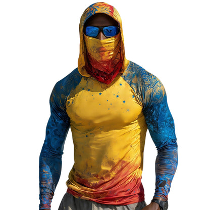 Sun Protection Shirts for Men UPF 100+ Long Sleeve Hoodie with Mask Shirts | Camouflage Outdoor Fishing Tees Cooling Raglan Shirts