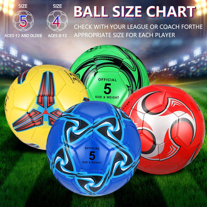 Tradder 4 Pack Soccer Ball with Pump Size 3 4 5 Deflated Soccer Ball for Outdoor Indoor Game Sport Practice Training Gift for Kid Youth Teen Adult Charity Donation