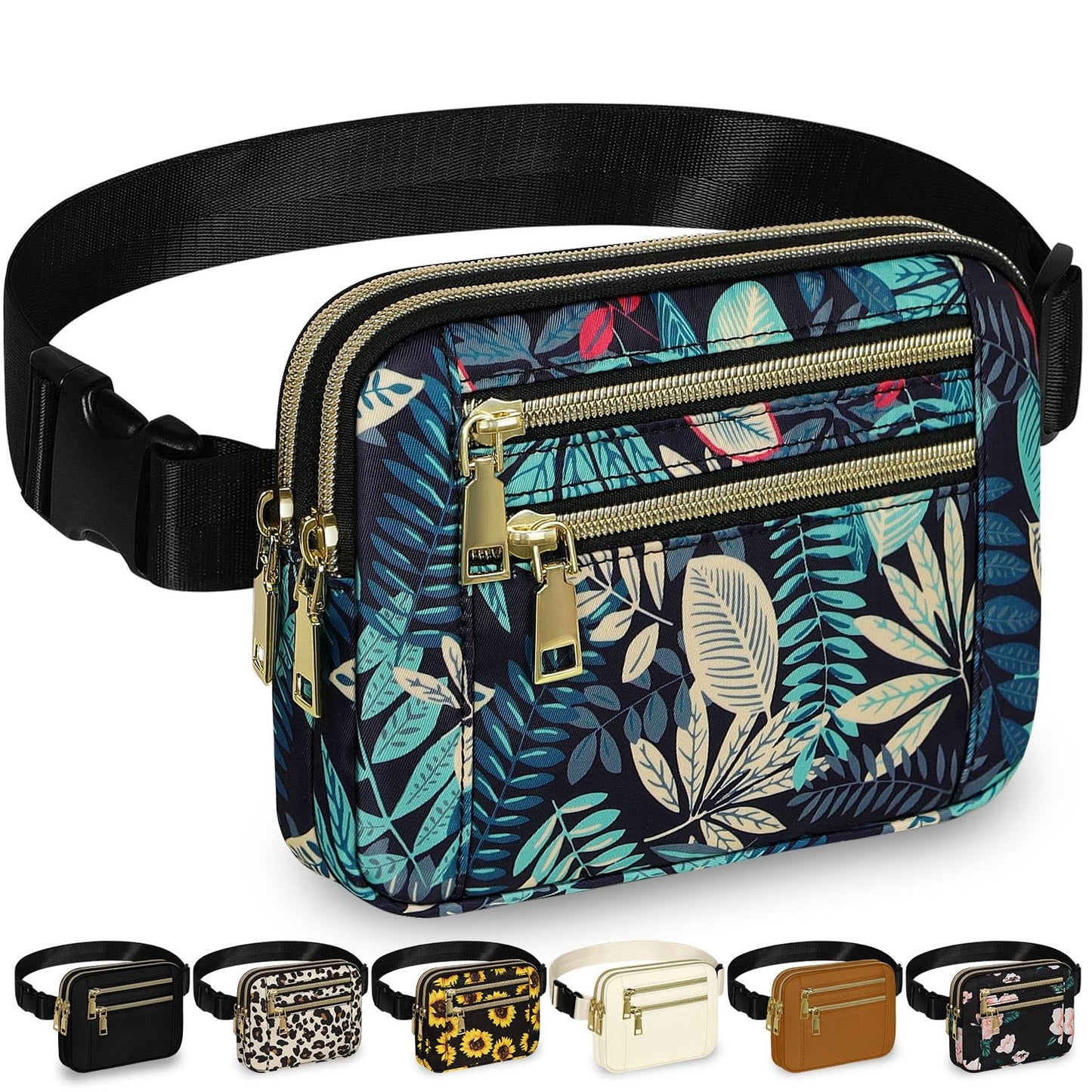 Capolo Fanny Packs for Women Fashion Waist Packs Bag with Adjustable Strap and 4 Zipper Pockets Waterproof Everywhere Crossbody Belt Bag for Workout Running Travelling(Black)