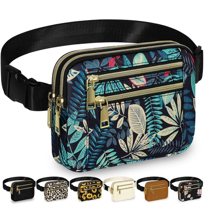 Capolo Fanny Packs for Women Fashion Waist Packs Bag with Adjustable Strap and 4 Zipper Pockets Waterproof Everywhere Crossbody Belt Bag for Workout Running Travelling(Black)