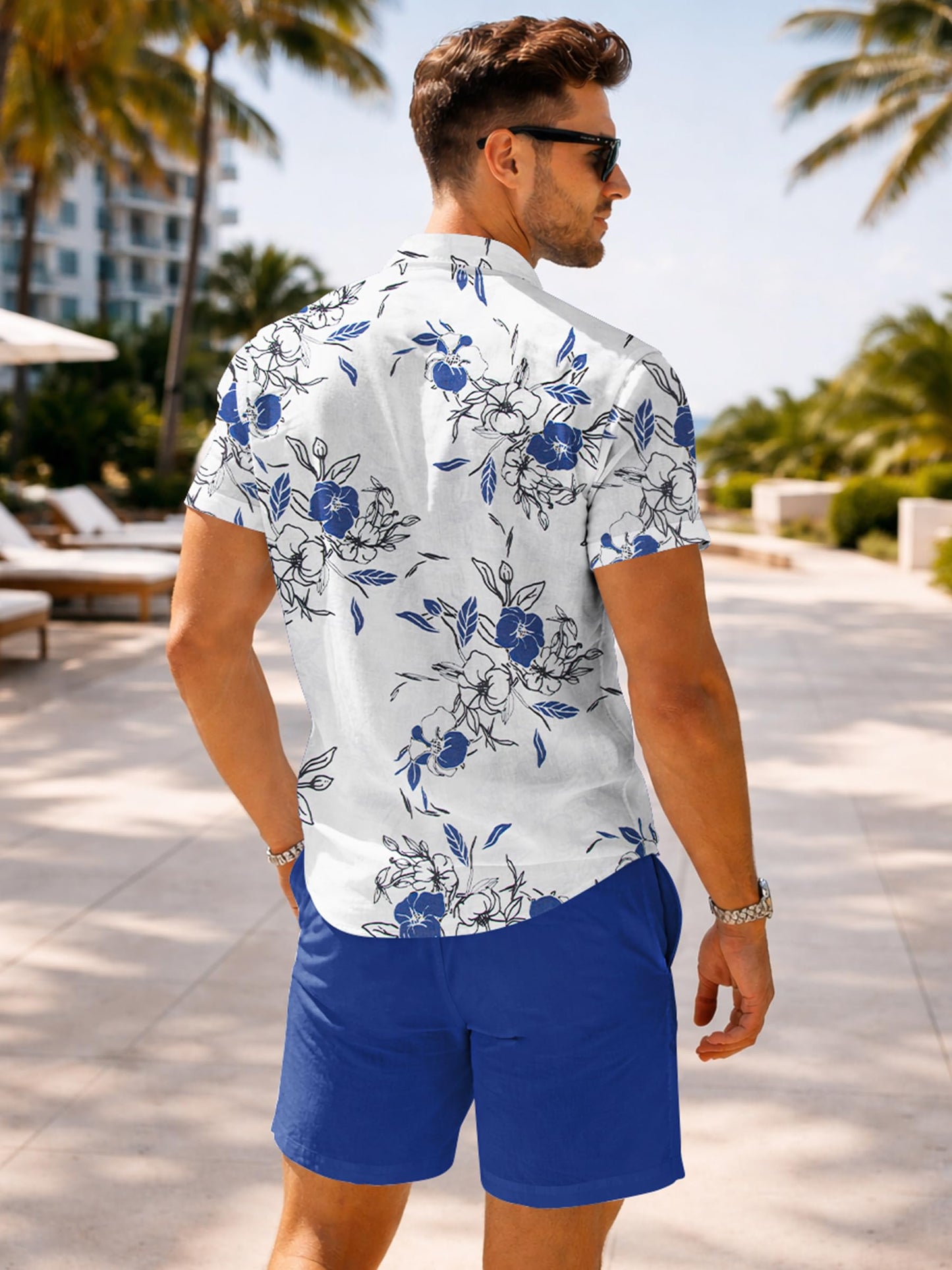 Yoimira Men's Summer Outfits 2 Piece Short Sets Hawaiian Floral Button Down Shirt and Shorts Vacation Beach Cruise Set