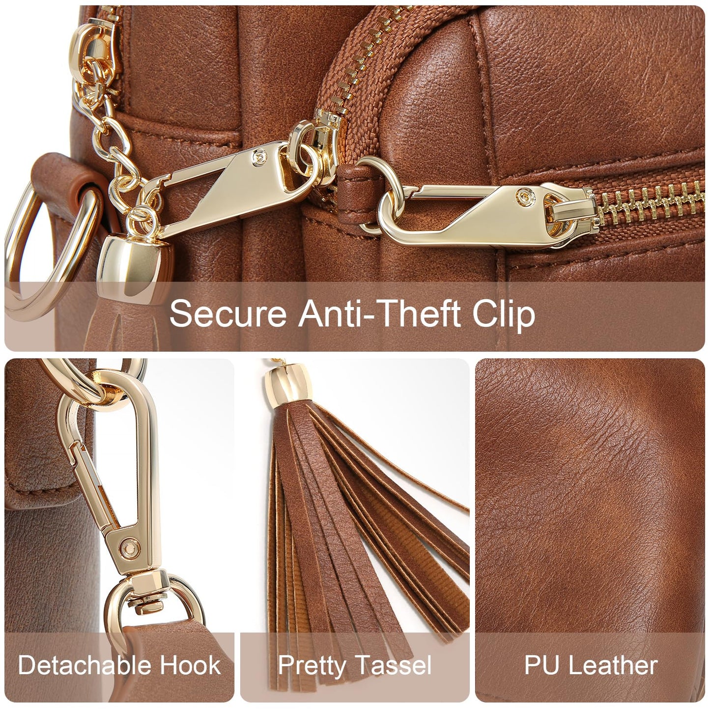Small Leather Crossbody Bags for Women Anti theft Purses and Handbag Shoulder Hangbag with Wide Strap Tassel