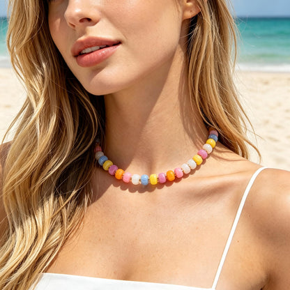Chunky Beaded Choker Necklace for Women Summer Beach Acrylic Beads Necklaces Trendy Boho Statement Colorful Necklace Jewelry Accessories