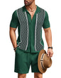 COOFANDY Men's 2 Piece Outfit Vintage Short Sleeve Button Down Knit Polo Shirts Casual Beach Shorts Sets