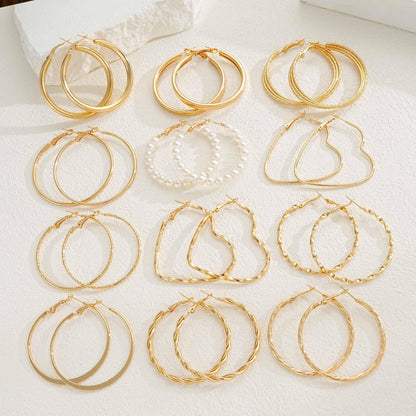 12 Pairs Chunky Gold Hoop Earrings for Women Trendy, Gold Plated Lightweight Hypoallergenic Stack, Thick Open Twisted Huggie Hoops Earring Set