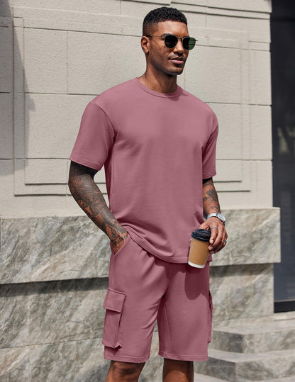COOFANDY Men's Shirt and Shorts Set 2 Piece Fashion Summer Tracksuits Cotton Oversized T-Shirts Cargo Shorts Outfits