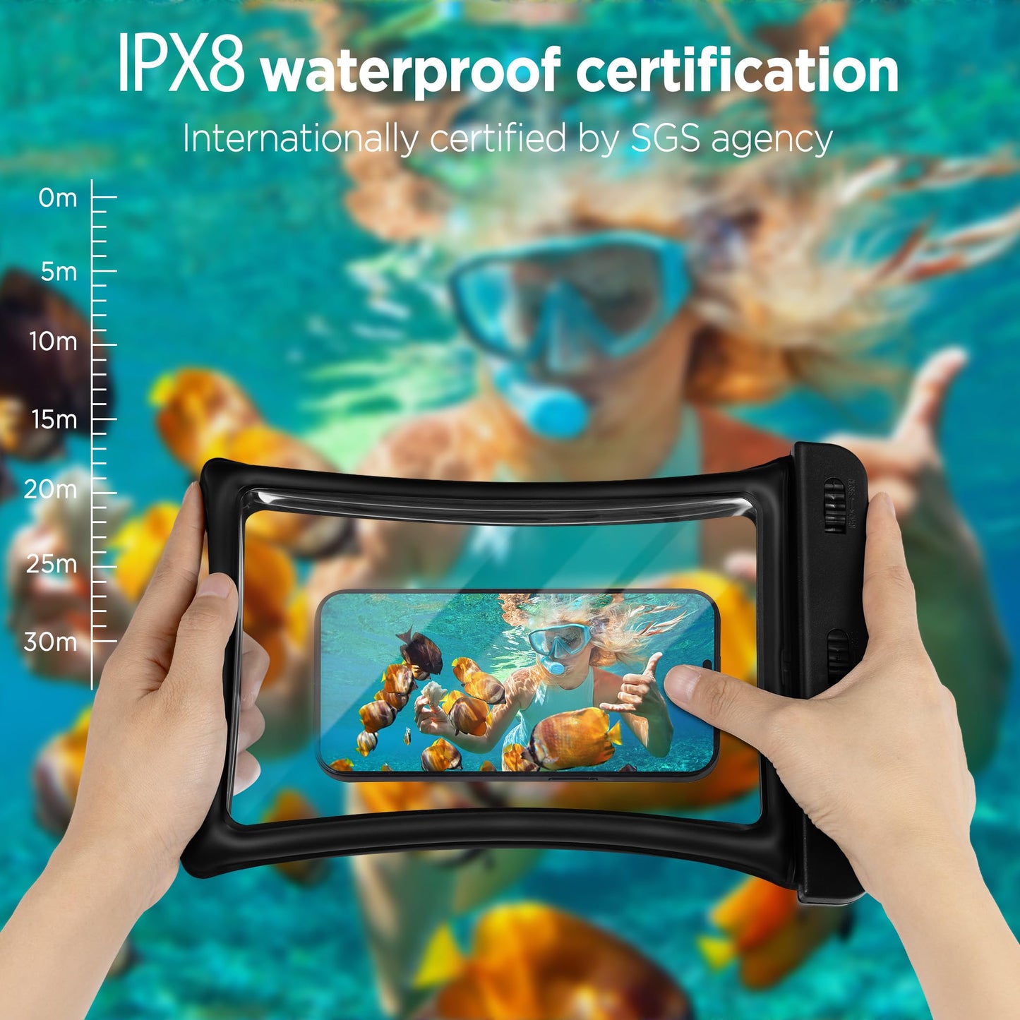 CACOE Floatable Waterproof Phone Pouch 2 Pack Up to 9.0", Black+Green | Floatable, IPX8 Waterproof Phone Case,Adjustable Lanyard,Dry Bags for Beach/Cruise/Travel/Camping/Kayak/Vacation Essentials