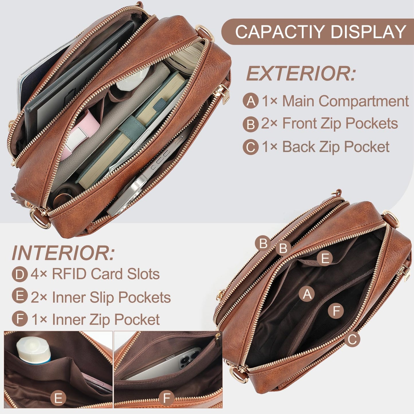 Small Leather Crossbody Bags for Women Anti theft Purses and Handbag Shoulder Hangbag with Wide Strap Tassel