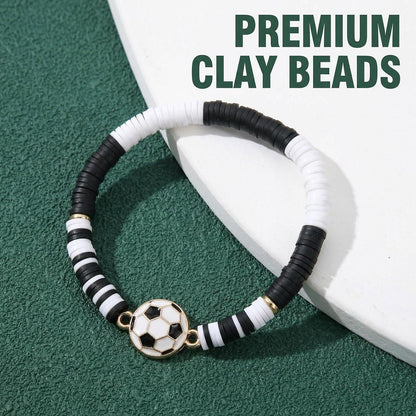 Spiritlele 12pcs World Cup Bracelets Set Red White Blue Clay Bead Wristband Stackable USA Soccer Charm Stretch Bracelet For Women Football Sports Fans Jewelry Gift