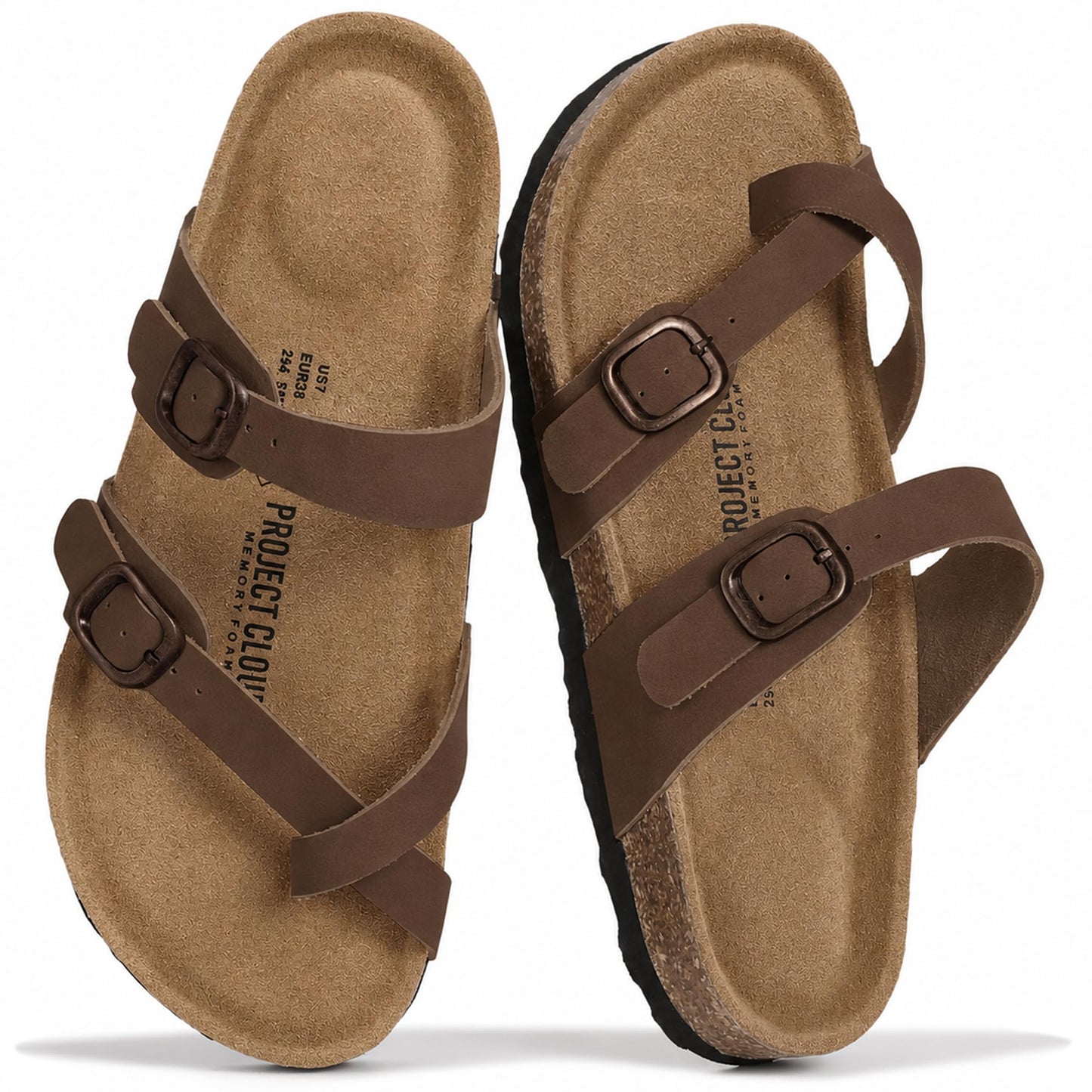 Project Cloud 100% Genuine Leather Womens Sandals -Lightweight Womens Slides Memory Foam Insole & Cork Footbed Sandals Women - Non-Slip Beach Essentials Summer Sandals for Women 2026 (Lian)