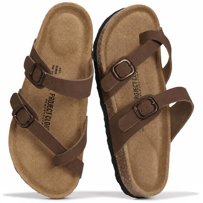 Project Cloud 100% Genuine Leather Womens Sandals -Lightweight Womens Slides Memory Foam Insole & Cork Footbed Sandals Women - Non-Slip Beach Essentials Summer Sandals for Women 2026 (Lian)