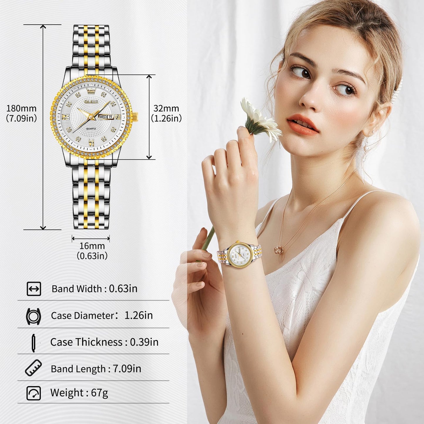 OLEVS Watches Women with Date Silver Stainless Steel Luxury Ladies Watches with Small Writs Diamond Watches for Women Waterproof Elegant Dress Quartz Analog Women's Wrist Watches Reloj de Mujer