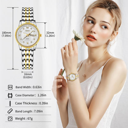 OLEVS Watches Women with Date Silver Stainless Steel Luxury Ladies Watches with Small Writs Diamond Watches for Women Waterproof Elegant Dress Quartz Analog Women's Wrist Watches Reloj de Mujer