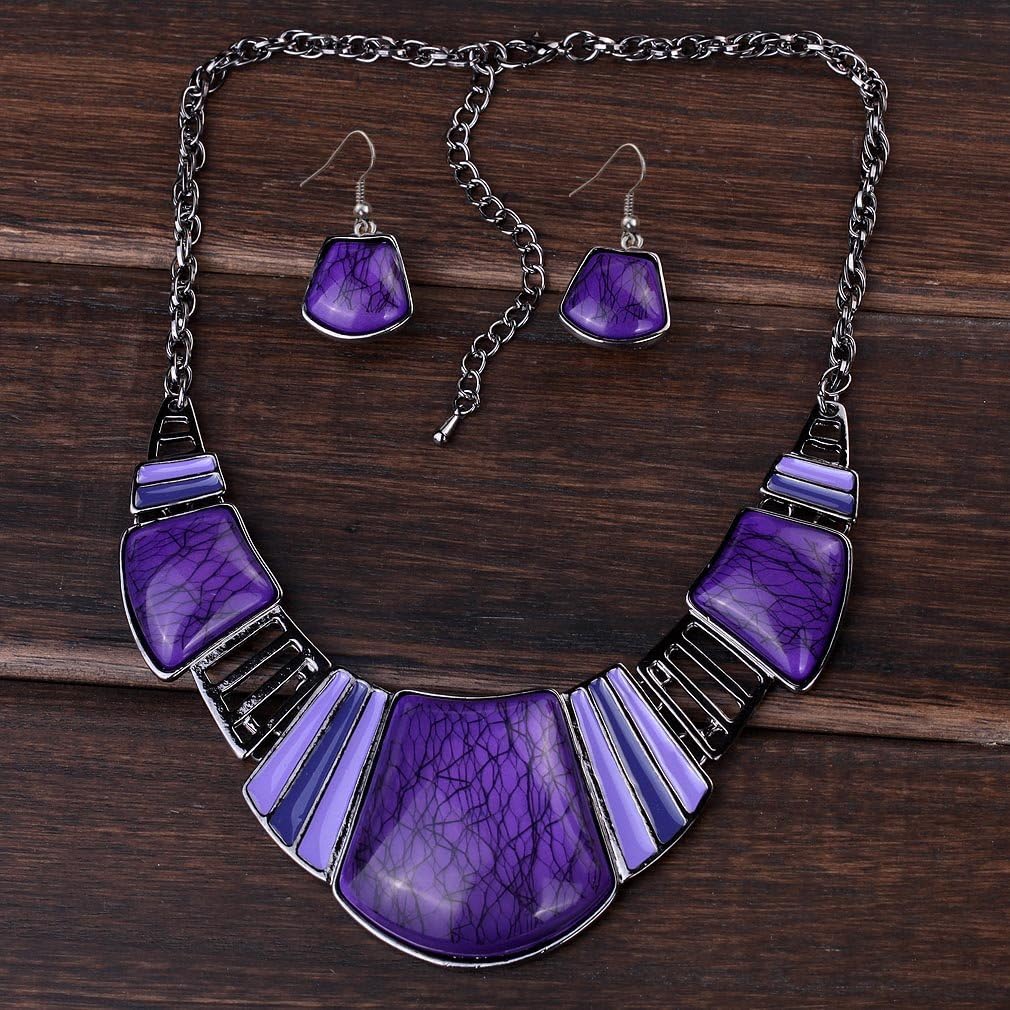 YAZILIND Vintage Ethnic Tibetan Sliver Turquoise Bib Collar Earrings Necklace Jewelry Set Women