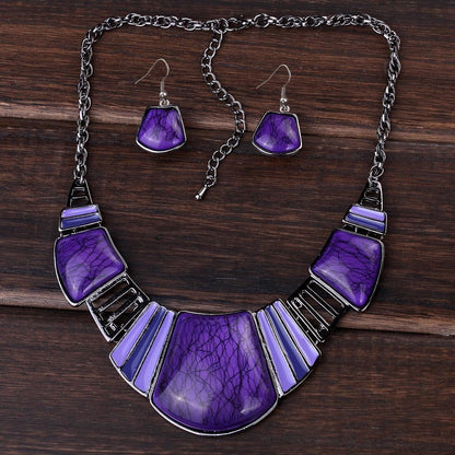 YAZILIND Vintage Ethnic Tibetan Sliver Turquoise Bib Collar Earrings Necklace Jewelry Set Women