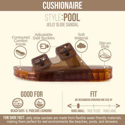 CUSHIONAIRE Pool Slides for Women Water Resistant Double Buckle Adjustable Slip-On Womens Sandals for Beach Shower Casual Wear