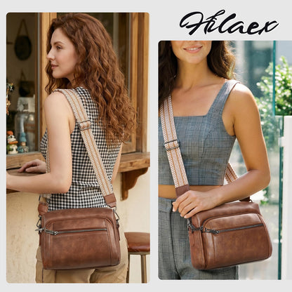 Small Leather Crossbody Bags for Women Anti theft Purses and Handbag Shoulder Hangbag with Wide Strap Tassel