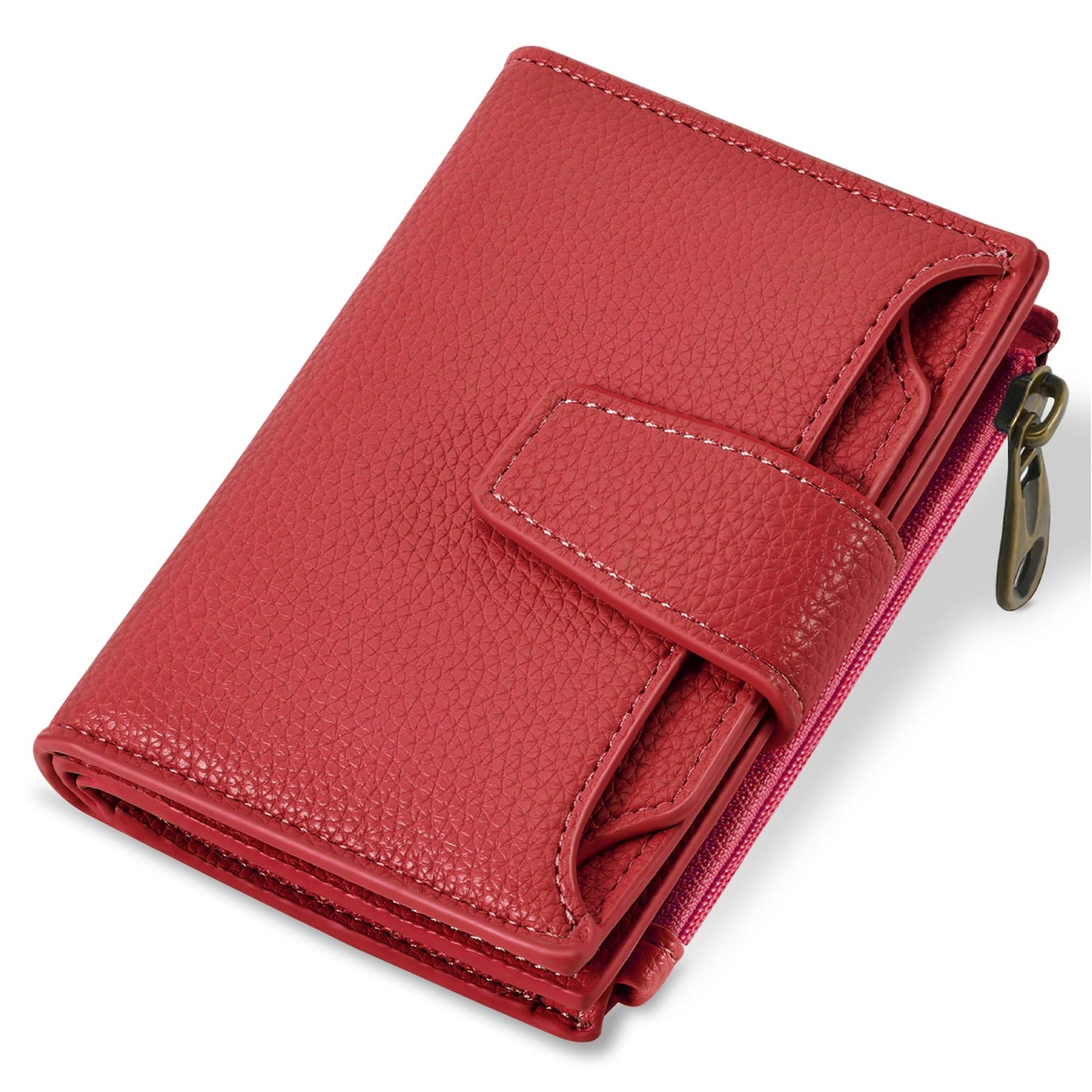 Airkit Small Wallet Women RFID Blocking Soft Leather Bifold Compact Card Holder Wallet for Women with Zipper Coin Pocket 4 ID Window