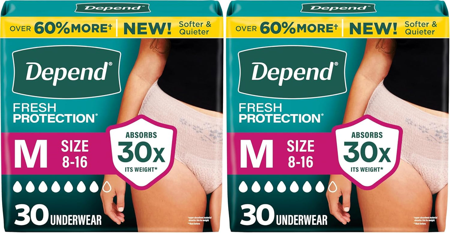 Depend Fresh Protection Adult Diapers, Incontinence Underwear for Women, Disposable, Maximum, XXL, Blush, 44 Count (2 Packs of 22), Packaging May Vary
