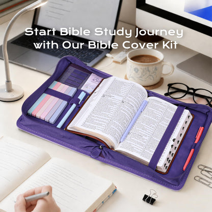 XKDOUS 20 Pcs Bible Case Set with Tabs, Pens, Study Supplies Carrier Holder Portable Men's Bible Bag Church Book Leather Cover Father Day Christian Gift for Dad, Mom, Men, Women
