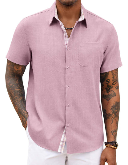 COOFANDY Men's Button Down Shirts Short Sleeve Casual Summer Beach Vacation Wedding Shirt with Pocket