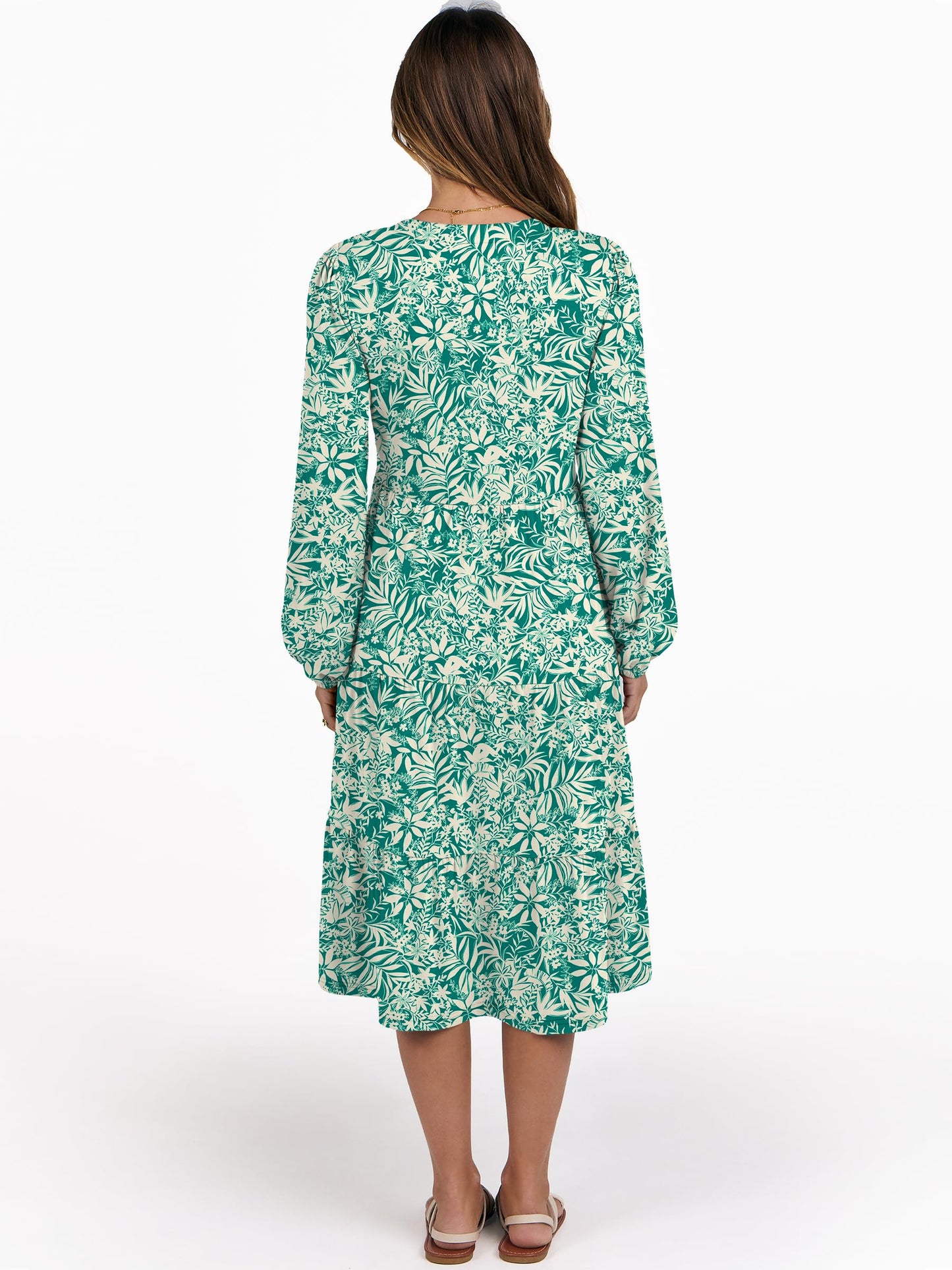ANRABESS Womens V Neck Long Sleeve Midi Dress | Swing Flowy Tiered with Pockets, Soft Fabric, Boho Beach Vacation Dresses, Loose Fit Casual, Fall Winter Transition Clothes