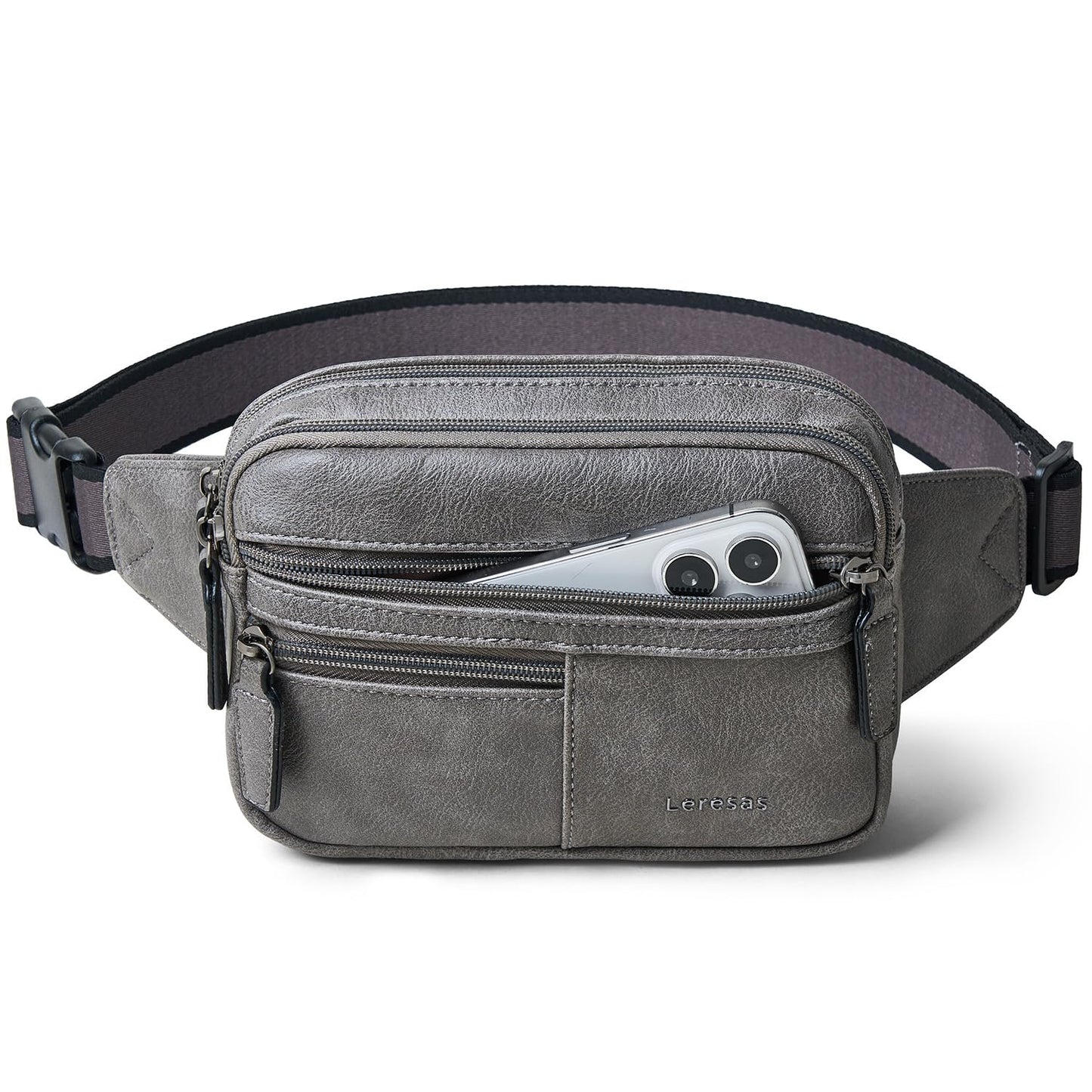 Leresas Fanny Packs for Women Vegan Leather Belt Bag Chic Cross Body Waist Pack Waist Purse for Travel Hiking Running Brown