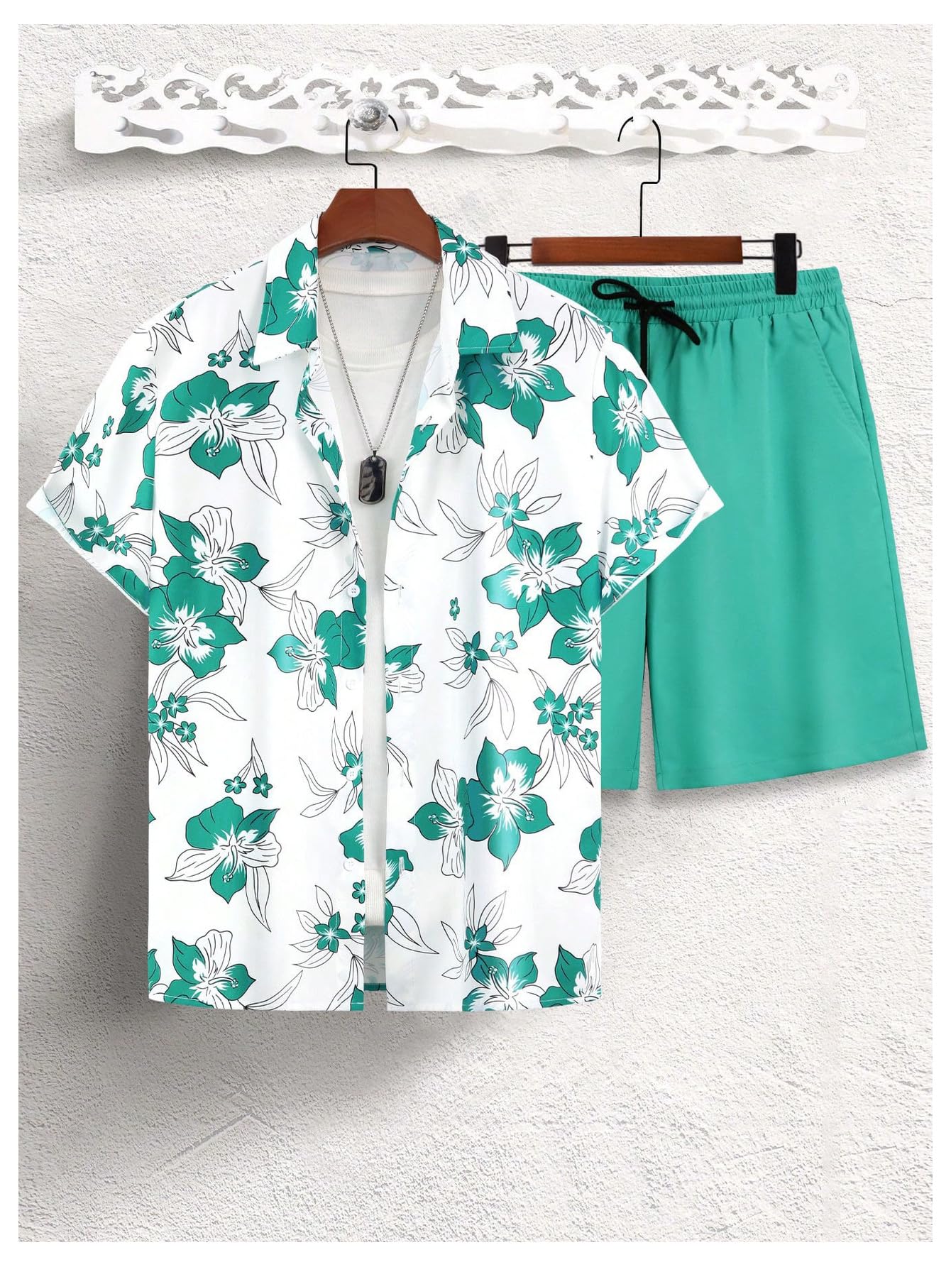 GORGLITTER Men's Vacation Beach Cruise Summer Outfits 2 Piece Shorts Set Hawaiian Button Down Shirt and Shorts