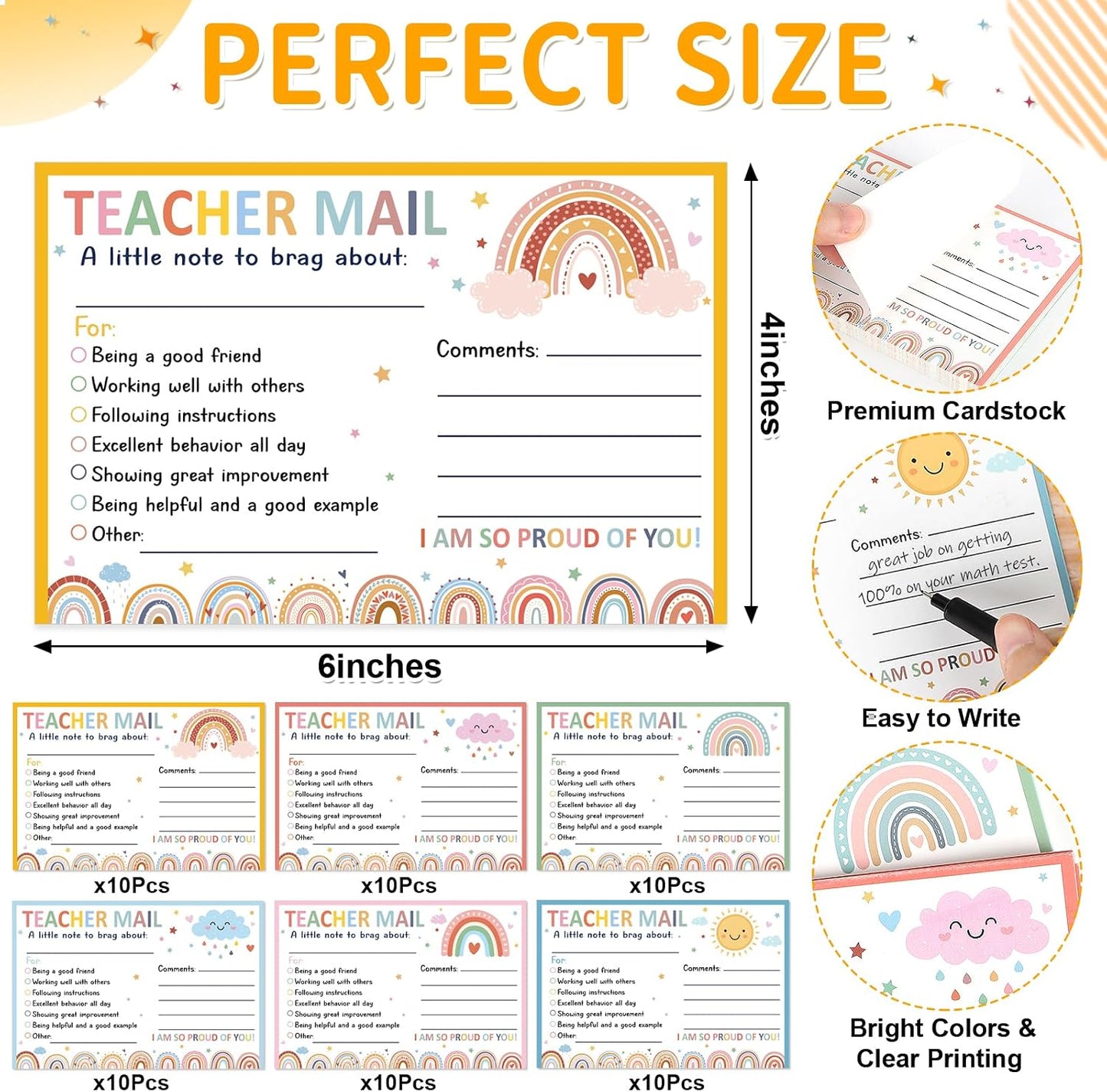 60Pcs Teacher Mail Notes to Parents, Boho Happy Mail from Teacher, Brag Cards for Students Behavior Classroom Must Haves to Send Home for Preschool Kindergarten Elementary School Supplies (Boho)