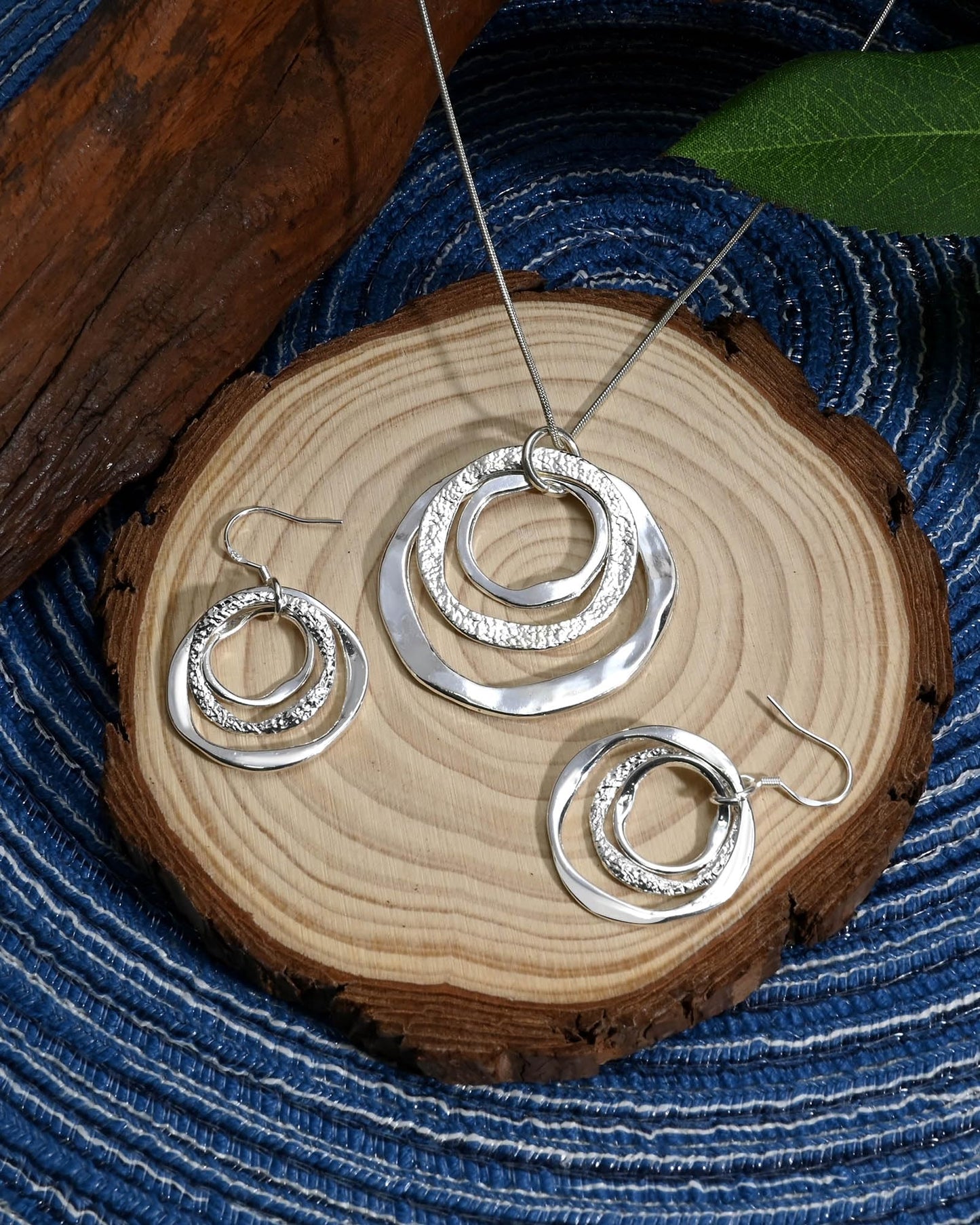 Hypoallergenic Silver Circle & Dangle Earrings and Necklace Set for Women Geometric Boho Style Hoop Jewelry for Women-Lightweight & Dangling-Gift for Bohemian Fashionistas