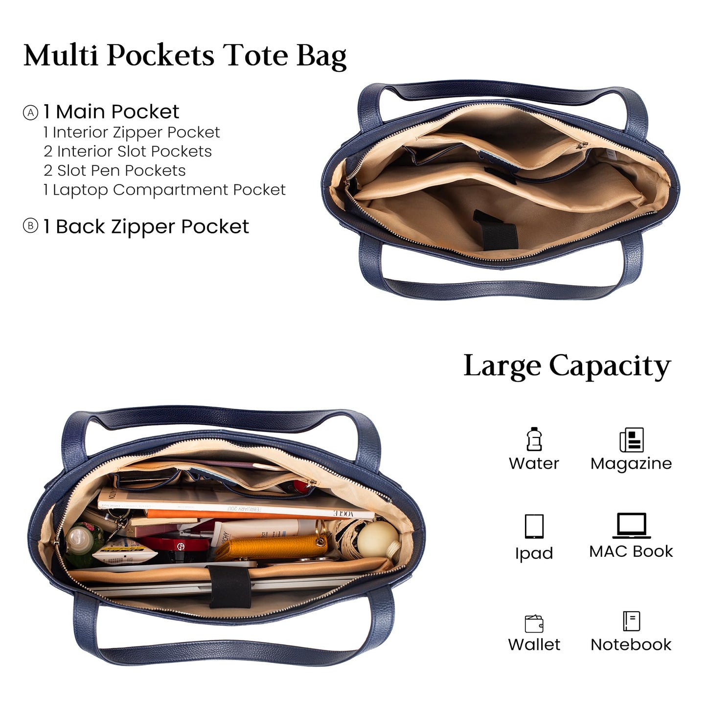 befen Genuine Leather Tote Bag for Women Work, Women's Leather Shoulder Bags Purses Satchel Handbags with Laptop Compartment