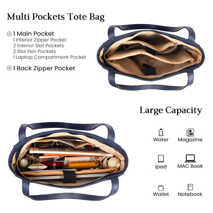 befen Genuine Leather Tote Bag for Women Work, Women's Leather Shoulder Bags Purses Satchel Handbags with Laptop Compartment